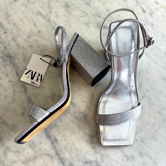 Zara Women’s 38 Sparkle High Heeled Sandals, Brand New - Size 7 1/2 - Picture 2 of 6